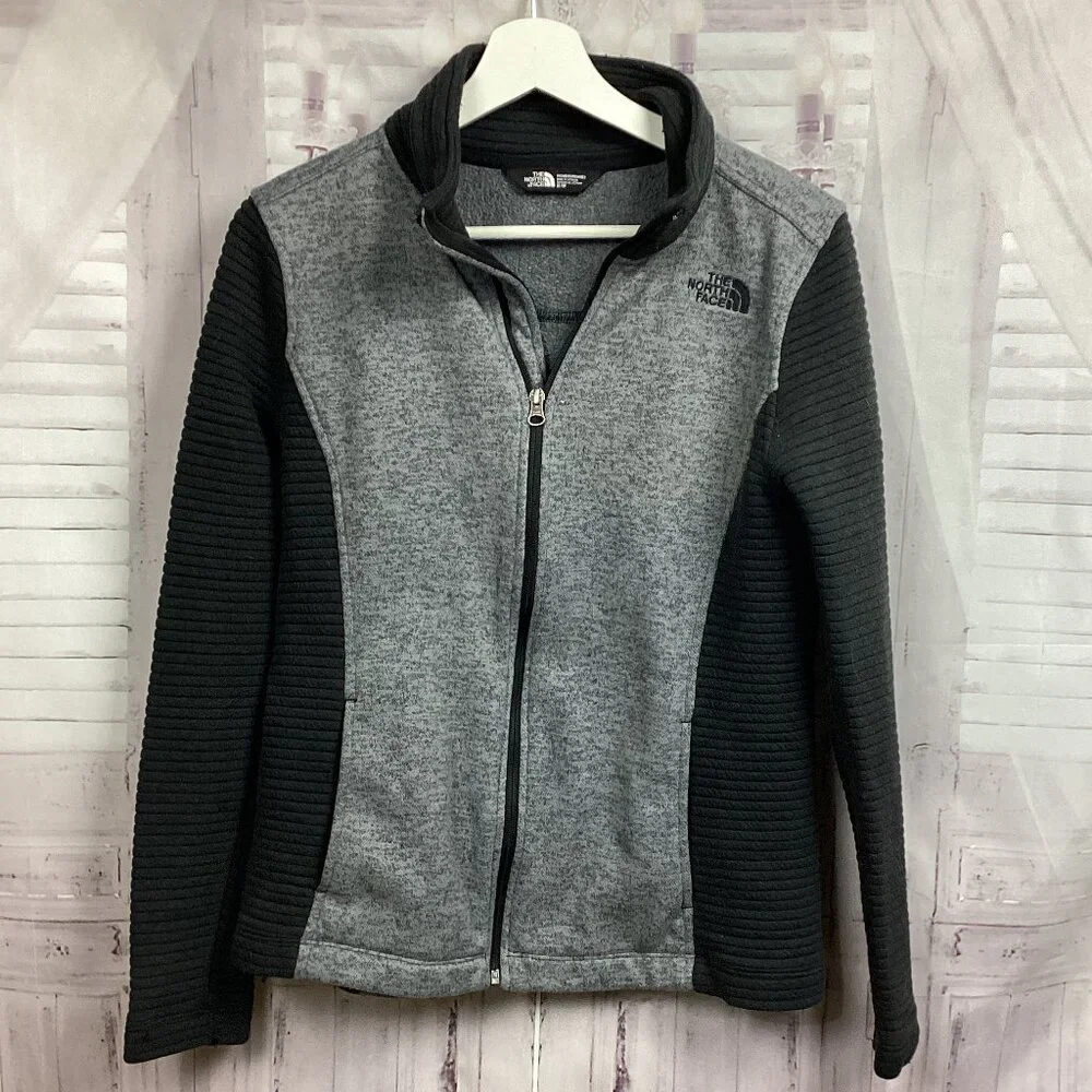 The North Face Jacket Black Gray Fleece Ribbed Sleeves M
